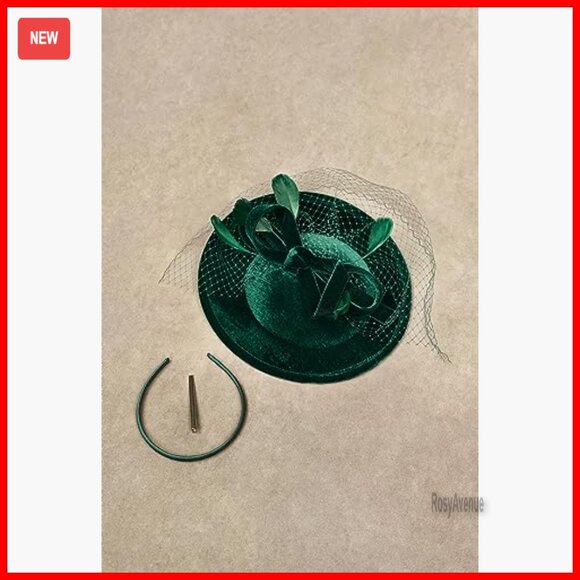 Large Velvet Fascinator Hat with Veil and Feathers for Special Occasions main image 5